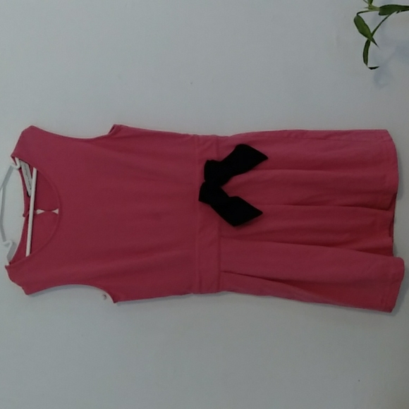 Kanva Fashion Cotton Pleated Dress Sleeveless Pink with Black Bow Size S - Picture 3 of 8